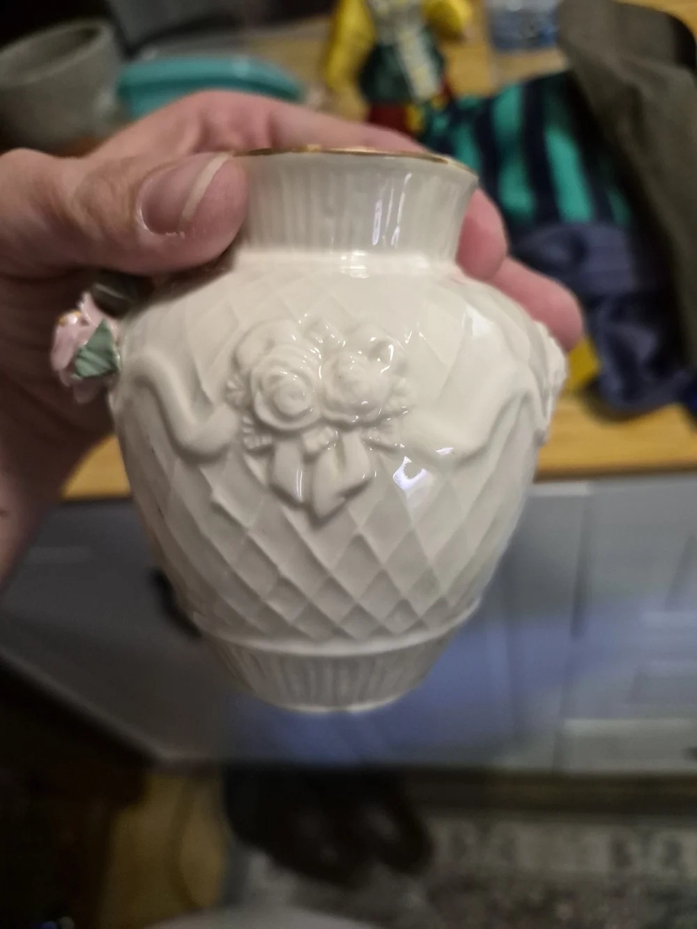 Classic Porcelain Vase with Pink Rose Accents - White
